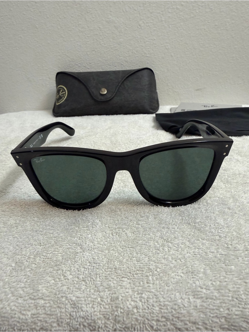 Ray-Ban Black Frame Sunglasses with Green Lenses